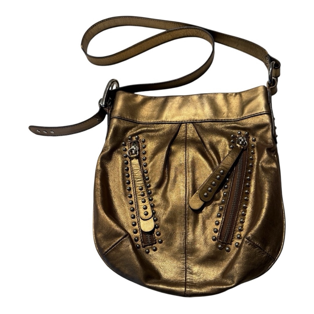 B. Makowsky Gold Studded Leather Crossbody Bag